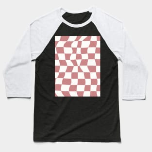 Retro Checkerboard Pattern Dusty Pink Color Baseball T-Shirt